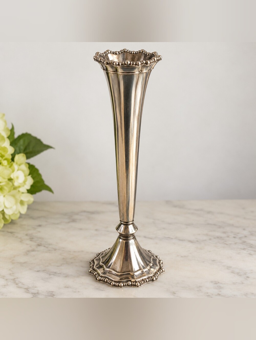 Vintage Princess House #356 Silverplated Bud Vase 8” Ornate Beaded Base